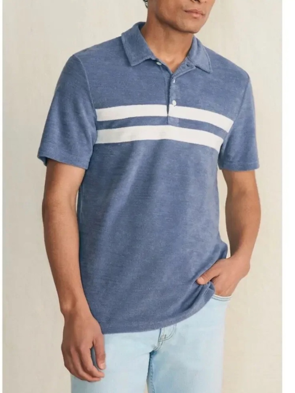 Faherty Cabana Towel Terry Surf Stripe Polo